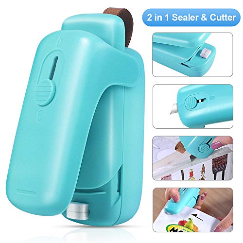 EZCO Bag Sealer Mini, Handheld Bag Heat Vacuum Sealer, 2 in 1 Heat Sealer & Cutter Portable Bag Resealer Machine for Plastic Bags Storage Food Snack Cookies Fresh (Battery Included)