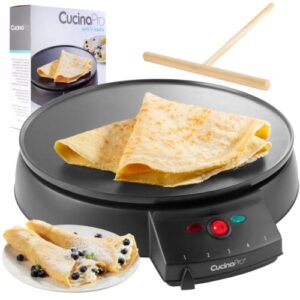 12″ griddle & crepe maker, non-stick electric crepe pan w batter spreader & recipe guide- dual use for blintzes eggs pancakes, portable, adjustable temperature settings- easter morning breakfast, gift