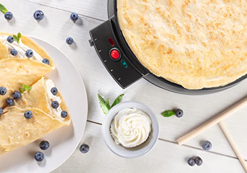 12" Griddle & Crepe Maker, Non-Stick Electric Crepe Pan w Batter Spreader & Recipe Guide- Dual Use for Blintzes Eggs Pancakes, Portable, Adjustable Temperature Settings- Easter Morning Breakfast, Gift