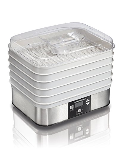 Hamilton Beach Digital Food Dehydrator for Fruit and Jerky, Vegetables and More, 5 Trays, Adjustable Temperature, 48 Hour Timer + Auto Shutoff, Grey (32100A)