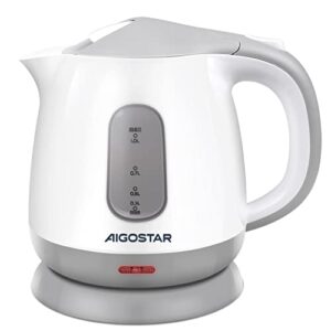electric kettle small, 1l portable electric tea kettle bpa-free 1100w with automatic shut-off and boil dry protection, travel hot water kettle electric cordless for making coffee, tea, white and grey