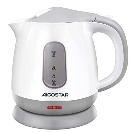 Electric Kettle Small, 1L Portable Electric Tea Kettle BPA-Free 1100W with Automatic Shut-Off and Boil Dry Protection, Travel Hot Water Kettle Electric Cordless for Making Coffee, Tea, White and Grey