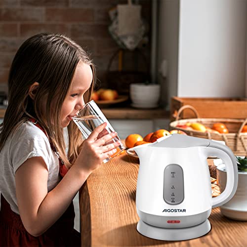 Electric Kettle Small, 1L Portable Electric Tea Kettle BPA-Free 1100W with Automatic Shut-Off and Boil Dry Protection, Travel Hot Water Kettle Electric Cordless for Making Coffee, Tea, White and Grey