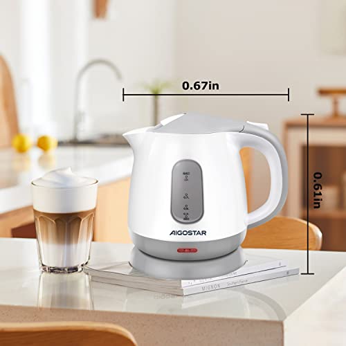 Electric Kettle Small, 1L Portable Electric Tea Kettle BPA-Free 1100W with Automatic Shut-Off and Boil Dry Protection, Travel Hot Water Kettle Electric Cordless for Making Coffee, Tea, White and Grey