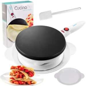 cucinapro cordless crepe maker – free recipe guide, non stick dipping plate plus electric base and batter spatula, portable and compact baker, unique homemade easter morning breakfast treat or gift