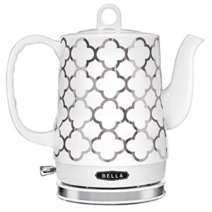 bella electric ceramic tea kettle, boil water quickly and easily, detachable swivel base & boil dry protection, carefree auto shut off, 1.2 l, silver tile pattern