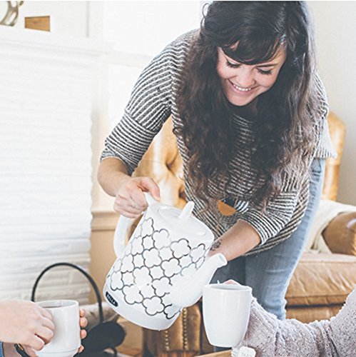 BELLA Electric Ceramic Tea Kettle, Boil Water Quickly and Easily, Detachable Swivel Base & Boil Dry Protection, Carefree Auto Shut Off, 1.2 L, Silver Tile Pattern