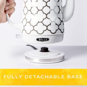 BELLA Electric Ceramic Tea Kettle, Boil Water Quickly and Easily, Detachable Swivel Base & Boil Dry Protection, Carefree Auto Shut Off, 1.2 L, Silver Tile Pattern