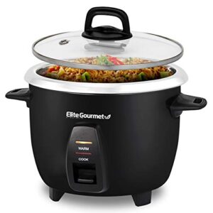 Elite Gourmet ERC2010B# Electric 10 Cup Rice Cooker with 304 Surgical Grade Stainless Steel Inner Pot Makes Soups, Stews, Grains, Cereals, Keep Warm Feature, 10 cups cooked (5 Cups uncooked), Black