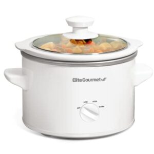 Elite Gourmet MST-250XW# Electric Slow Cooker Ceramic Pot, with Adjustable Temp, Entrees, Sauces, Soups, Roasts, Stews & Dips, Dishwasher Safe (1.5 Quart, White)