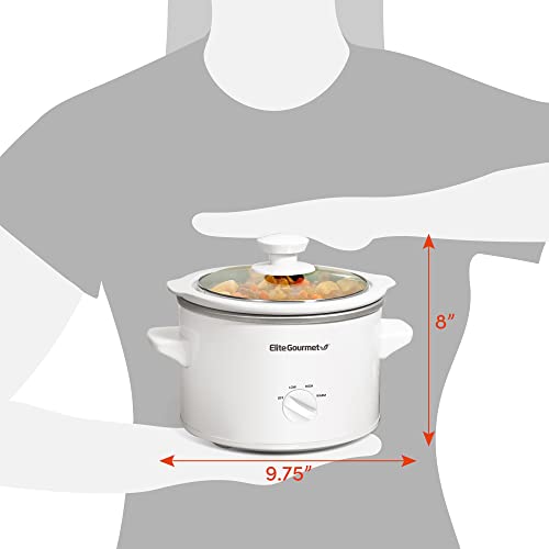 Elite Gourmet MST-250XW# Electric Slow Cooker Ceramic Pot, with Adjustable Temp, Entrees, Sauces, Soups, Roasts, Stews & Dips, Dishwasher Safe (1.5 Quart, White)