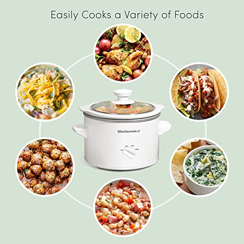 Elite Gourmet MST-250XW# Electric Slow Cooker Ceramic Pot, with Adjustable Temp, Entrees, Sauces, Soups, Roasts, Stews & Dips, Dishwasher Safe (1.5 Quart, White)