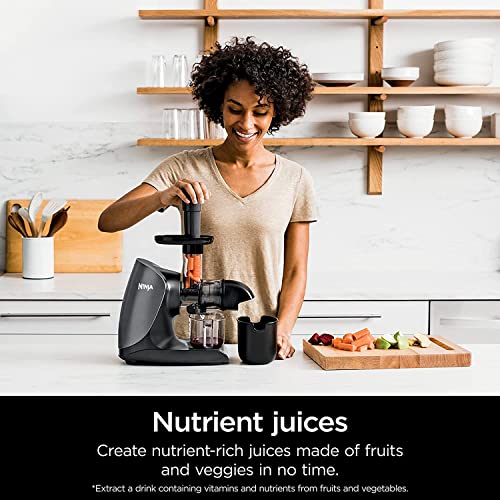 Ninja JC101 Cold Press Pro Compact Powerful Slow Juicer with Total Pulp Control & Easy Clean, Graphite (Renewed), BLACK, 13.78 in Lx6.89 in Wx14.17 in H