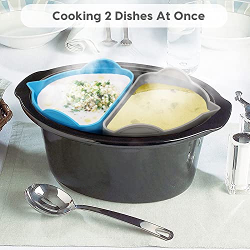 MMH Slow Cooker Divider Liner Fit for 6 QT Crockpot,Silicone Crock Pot Cooking Liners Insert for 6 Quart Pot | Reusable & Leakproof | BPA Free | Dishwasher Safe | Blue+Gray