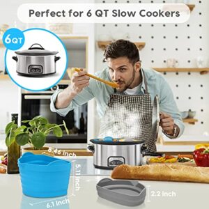 MMH Slow Cooker Divider Liner Fit for 6 QT Crockpot,Silicone Crock Pot Cooking Liners Insert for 6 Quart Pot | Reusable & Leakproof | BPA Free | Dishwasher Safe | Blue+Gray