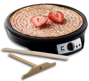 chefman electric crepe maker: precise temp control, 12″ non-stick griddle, perfect for crepes, tortillas, blintzes, pancakes, waffles, eggs, bacon, batter spreader & spatula included, black