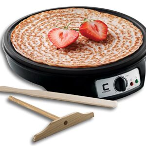 CHEFMAN Electric Crepe Maker: Precise Temp Control, 12" Non-Stick Griddle, Perfect for Crepes, Tortillas, Blintzes, Pancakes, Waffles, Eggs, Bacon, Batter Spreader & Spatula Included, Black