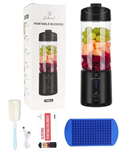 COKUNST Portable Blender for Shakes and Smoothies, BPA-Free 18Oz Portable Blenders with 6 Blades and Type-C Rechargeable, Fruit Veggie Juicer Mini Portable Mixer Cup with Ice Cube Tray and Cleaning Brush for Travel Sports Kitchen