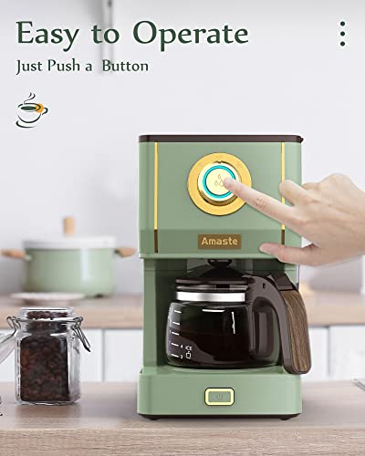 Amaste Drip Coffee Maker, Coffee Machine with 25 Oz Glass Coffee Pot, Retro Style Coffee Maker with Reusable Coffee Filter & Three Brewing Modes, 30minute-Warm-Keeping, Matcha Green