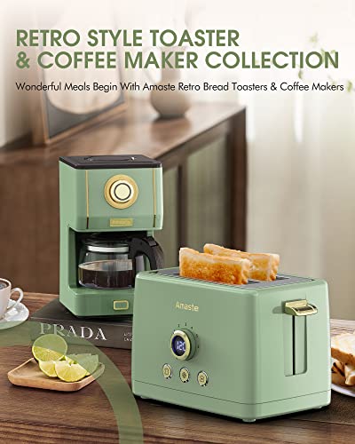 Amaste Drip Coffee Maker, Coffee Machine with 25 Oz Glass Coffee Pot, Retro Style Coffee Maker with Reusable Coffee Filter & Three Brewing Modes, 30minute-Warm-Keeping, Matcha Green