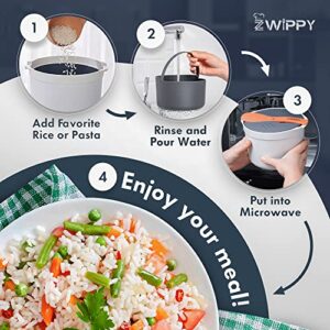 Zwippy Microwave Rice Cooker with Measuring Cup - Pasta Cooker Microwaveable - Vegetable Steamer Set - All-in-One Cookware for Quinoa, Chicken, Oatmeal & Soups - Non-stick - Dishwasher Safe - BPA Free