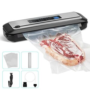 inkbird vacuum sealer machine with starter kit, automatic powervac air sealing machine for food preservation, dry & moist sealing modes,built-in cutter,easy cleaning storage with sealer bag*5 (8″*11.8″)and bag roll*1 (8″*79″), ink-vs01