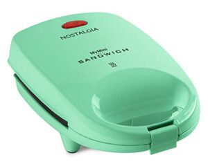 nostalgia mymini personal sandwich maker, nonstick panini press, pizza pockets, quesadillas, mint green