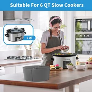 OUTXE Slow Cooker Divider Liner fit 6 QT Crockpot, Reusable & Leakproof Silicone Crockpot Divider, Dishwasher Safe Cooking Liner for 6 Quart Pot (Grey)