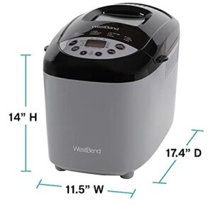 West Bend Hi-Rise Bread Maker Programmable Horizontal Dual Blade with 12 Programs Including Gluten Free, 3-Pound, Gray