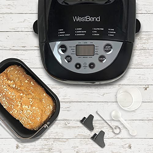 West Bend Hi-Rise Bread Maker Programmable Horizontal Dual Blade with 12 Programs Including Gluten Free, 3-Pound, Gray