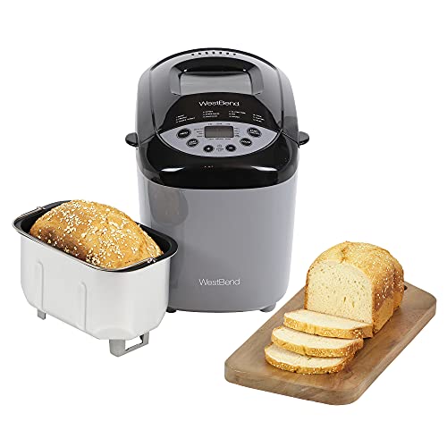 West Bend Hi-Rise Bread Maker Programmable Horizontal Dual Blade with 12 Programs Including Gluten Free, 3-Pound, Gray