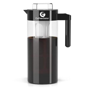 Coffee Gator Cold Brew Coffee Maker - 47 oz Iced Tea and Iced Coffee Maker and Pitcher w/Glass Carafe, Filter, Funnel & Measuring Scoop - Black