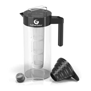 Coffee Gator Cold Brew Coffee Maker - 47 oz Iced Tea and Iced Coffee Maker and Pitcher w/Glass Carafe, Filter, Funnel & Measuring Scoop - Black