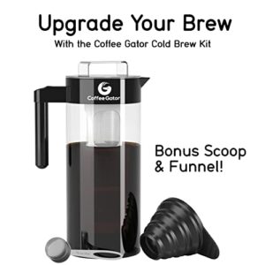 Coffee Gator Cold Brew Coffee Maker - 47 oz Iced Tea and Iced Coffee Maker and Pitcher w/Glass Carafe, Filter, Funnel & Measuring Scoop - Black