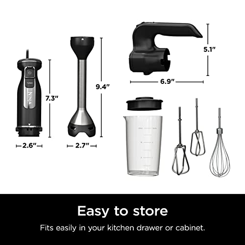 Ninja CI101 Foodi Power Mixer System, 750-Peak-Watt Immersion Blender and Hand Mixer, EasyGlide Beaters, Whisk, 3-Cup Blending Vessel, Black