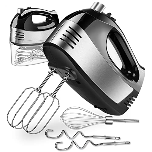 Hand Mixer Electric, Cusinaid 5-Speed Hand Mixer with Turbo Handheld Kitchen Mixer Includes Beaters, Dough Hooks and Storage Case (Black)