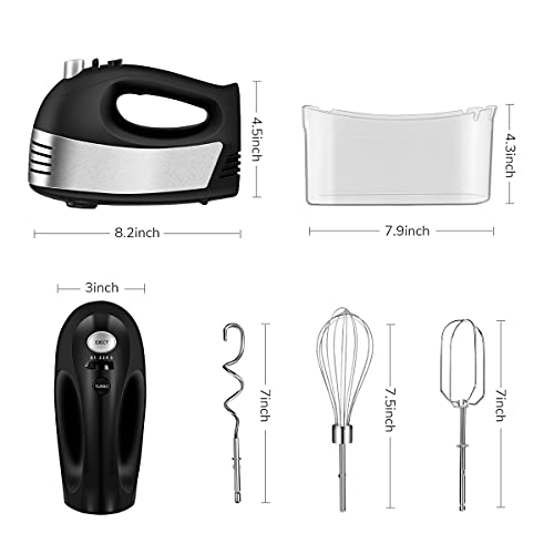 Hand Mixer Electric, Cusinaid 5-Speed Hand Mixer with Turbo Handheld Kitchen Mixer Includes Beaters, Dough Hooks and Storage Case (Black)