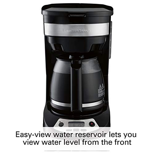 Hamilton Beach 12 Cup Programmable Drip Coffee Maker with 3 Brew Options, Glass Carafe, Auto Pause and Pour, Black with Stainless Accents (46299)