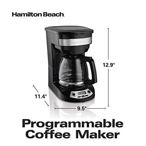 Hamilton Beach 12 Cup Programmable Drip Coffee Maker with 3 Brew Options, Glass Carafe, Auto Pause and Pour, Black with Stainless Accents (46299)