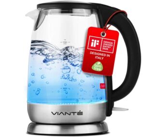 glass electric tea kettle. fast water boiler. bpa-free stainless steel & borosilicate glass. designed in italy. 8 cups capacity. 1.7 liters by vianté