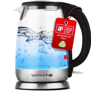 Glass Electric Tea Kettle. Fast Water Boiler. BPA-FREE Stainless Steel & Borosilicate Glass. Designed in Italy. 8 Cups Capacity. 1.7 Liters by Vianté