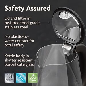 Glass Electric Tea Kettle. Fast Water Boiler. BPA-FREE Stainless Steel & Borosilicate Glass. Designed in Italy. 8 Cups Capacity. 1.7 Liters by Vianté