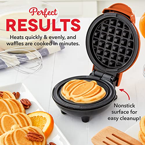 Dash Mini Waffle Maker (2 Pack) for Individual Waffles Hash Browns, Keto Chaffles with Easy to Clean, Non-Stick Surfaces, 4 Inch, Halloween, Orange