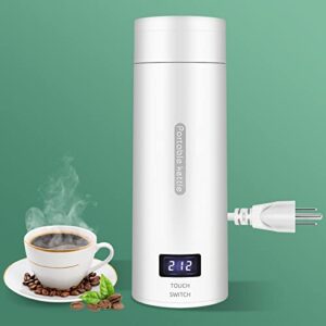 travel electric kettle portable small tea coffee kettle water boiler, 380ml mini hot water kettle electric 304 stainless steel bpa free with 4 temperature control and auto shut off by coshcymo, white