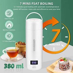 Travel Electric Kettle Portable Small Tea Coffee Kettle Water Boiler, 380ml Mini Hot Water Kettle Electric 304 Stainless Steel BPA Free with 4 Temperature Control and Auto Shut Off By COSHCYMO, White