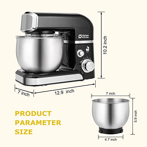 Kitchen in the box Stand Mixer,3.2Qt Small Electric Food Mixer,6 Speeds Portable Lightweight Kitchen Mixer for Daily Use with Egg Whisk,Dough Hook,Flat Beater (Black)