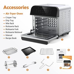 Air Fryer Oven,Whall 12QT 12-in-1 Air Fryer Convection Oven,Rotisserie,Roast,Bake,Dehydrate,12 Cooking Presets,Digital Touchscreen,Stainless Steel,with Accessories&Recipes