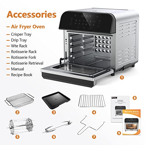 Air Fryer Oven,Whall 12QT 12-in-1 Air Fryer Convection Oven,Rotisserie,Roast,Bake,Dehydrate,12 Cooking Presets,Digital Touchscreen,Stainless Steel,with Accessories&Recipes