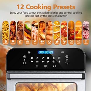 Air Fryer Oven,Whall 12QT 12-in-1 Air Fryer Convection Oven,Rotisserie,Roast,Bake,Dehydrate,12 Cooking Presets,Digital Touchscreen,Stainless Steel,with Accessories&Recipes