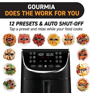 Gourmia Air Fryer Oven Digital Display 7 Quart Large AirFryer Cooker 12 Touch Cooking Presets, XL Air Fryer Basket 1700w Power Multifunction GAF716 Black and Stainless Steel Accents FRY FORCE 360°